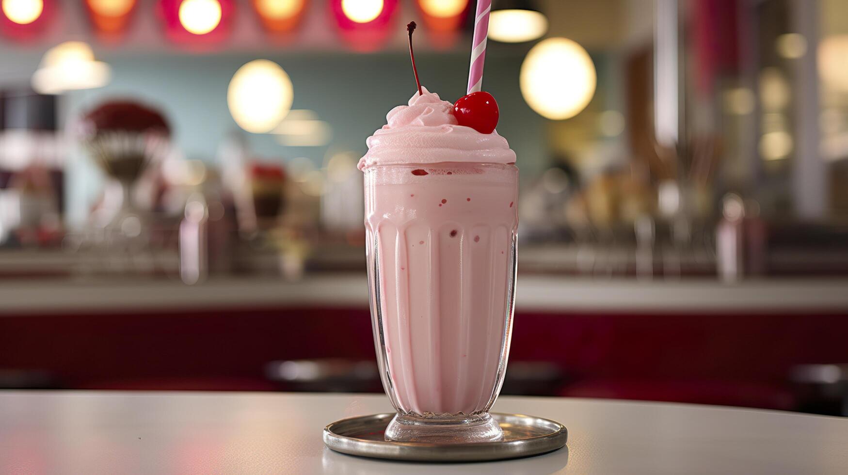 cereja milkshake dentro uma clássico americano o jantar. Comida fotografia conceito. generativo ai foto