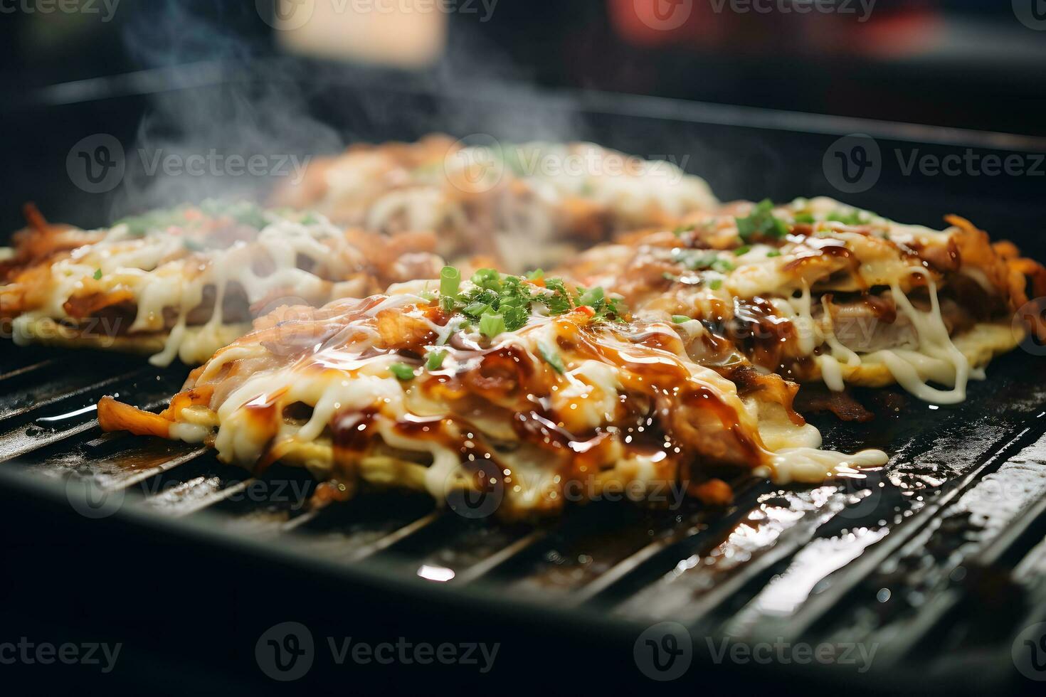 okonomiyaki dentro quente chapa dentro casual teppanyaki comer ai generativo foto