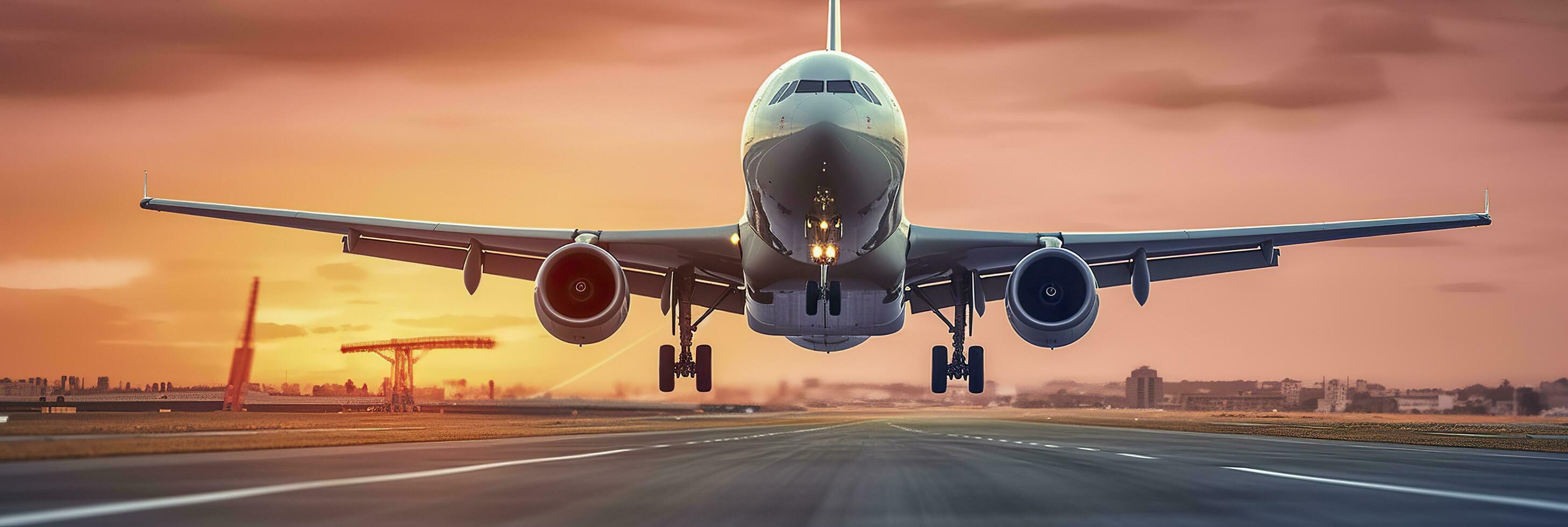 avião levando fora a partir de a aeroporto. generativo ai foto