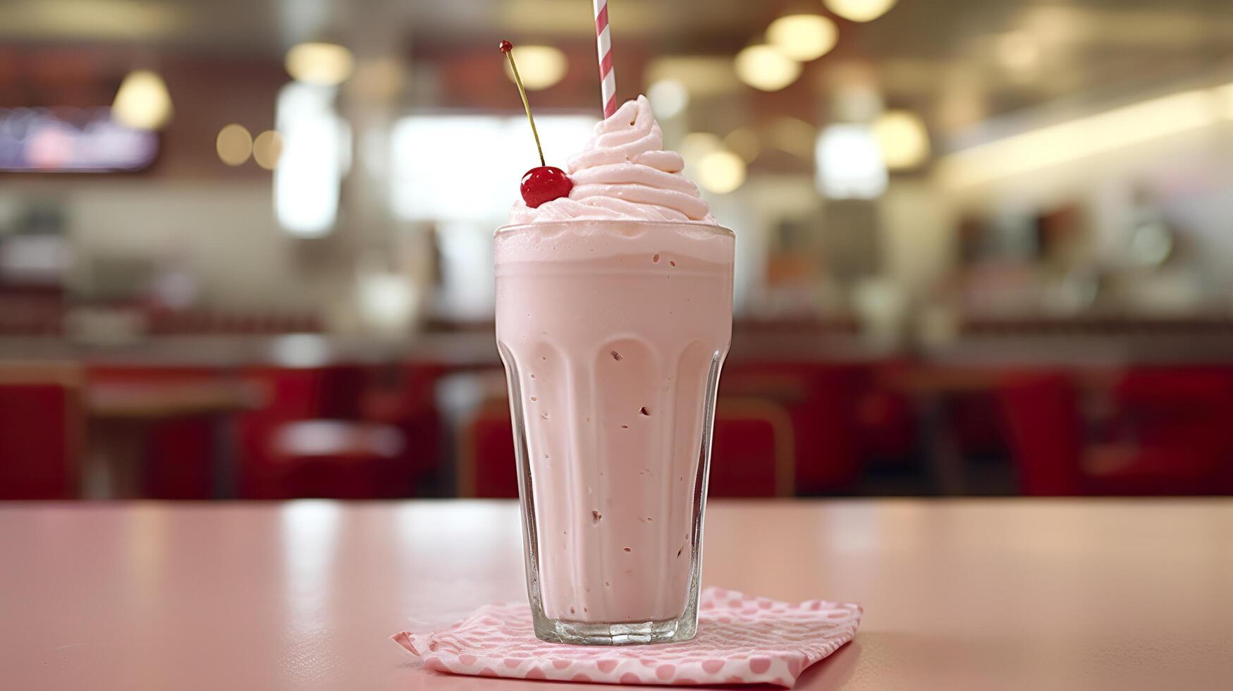 cereja milkshake dentro uma clássico americano o jantar. Comida fotografia conceito. generativo ai foto