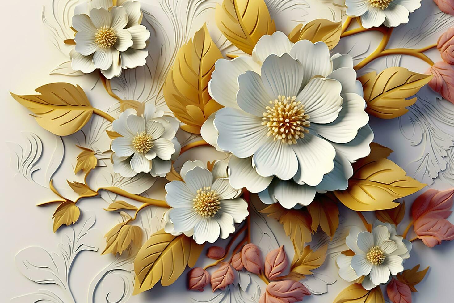 elegante colorida 3d flores com folhas em uma árvore ilustração fundo. generativo ai foto