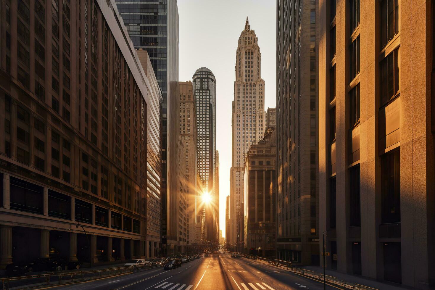 uma majestoso cidade Horizonte durante a dourado hora. ai generativo foto