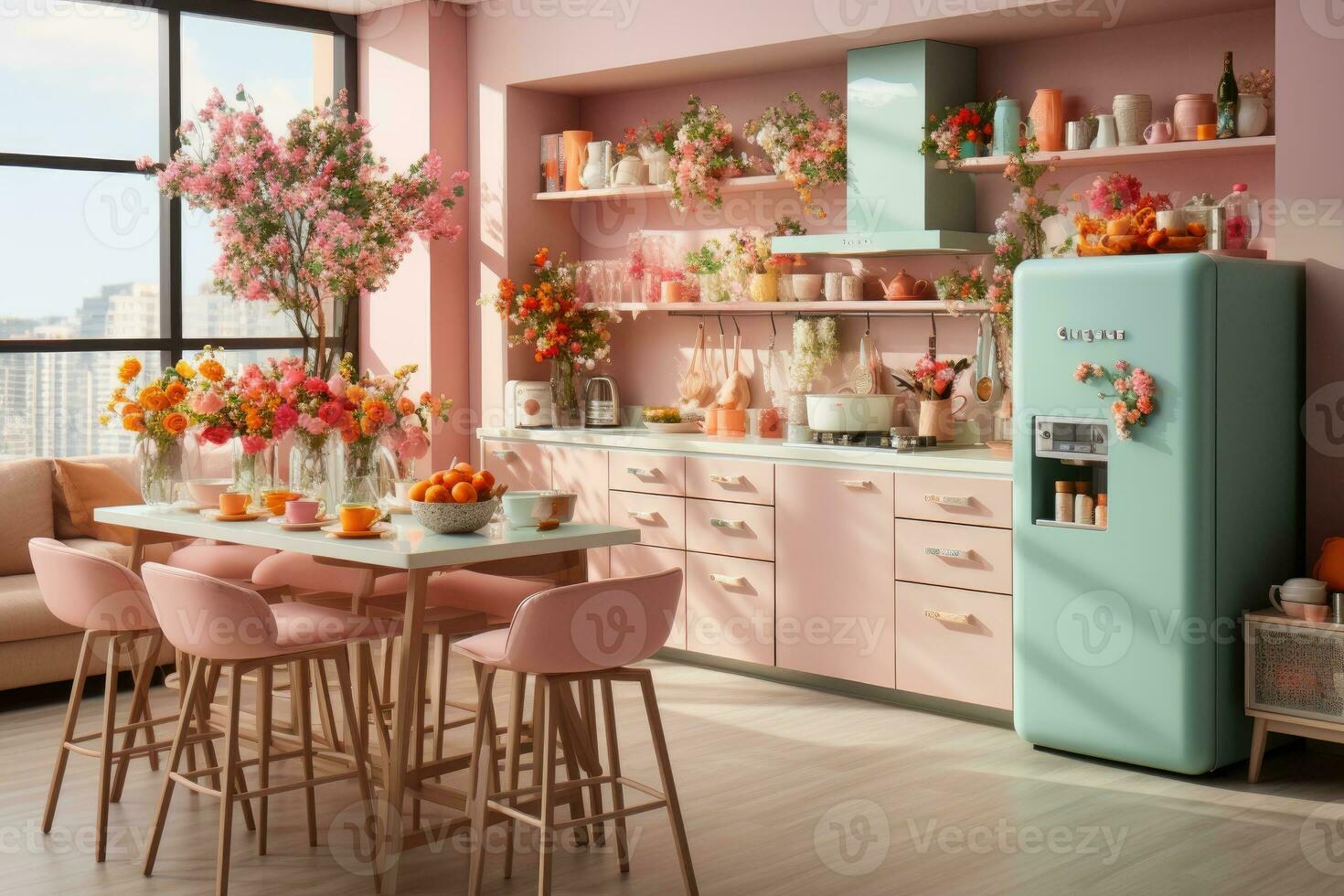 moderno cozinha decorado para outono pastel cor tema ai gerado foto