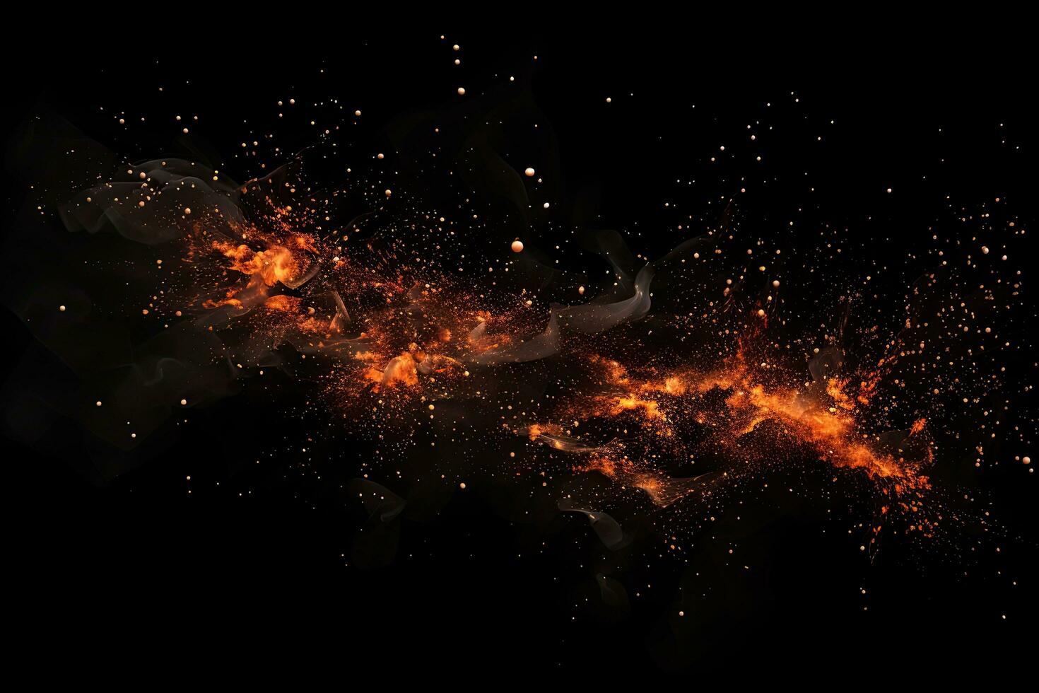 abstrato fractal ilustração para criativo Projeto parece gostar fumaça dentro espaço, fogo brasas partículas sobre Preto fundo, ai gerado foto