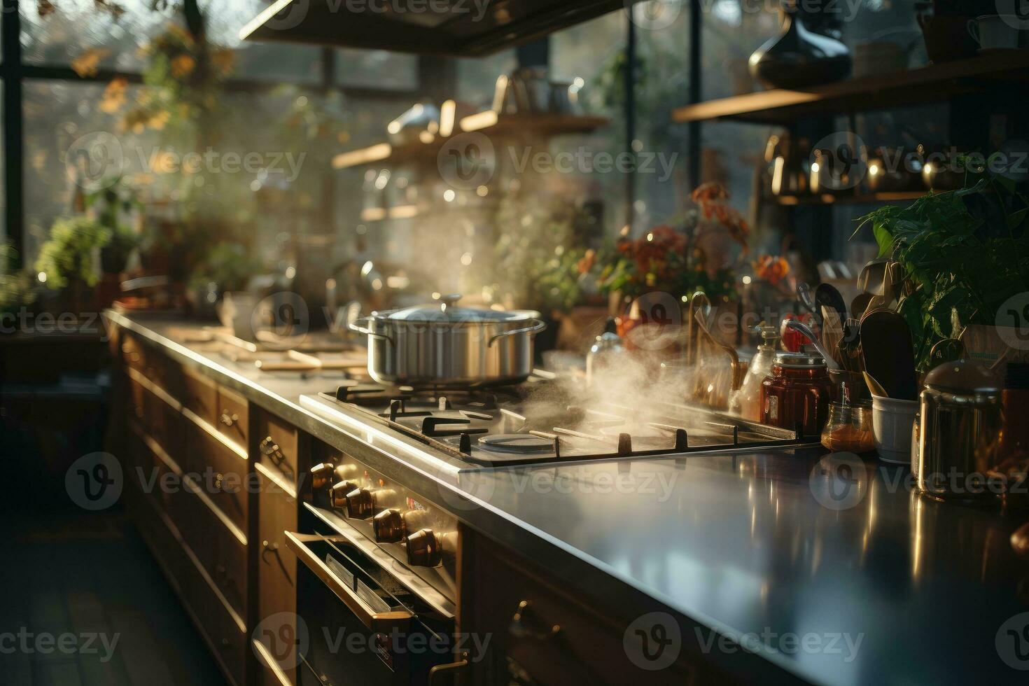 acolhedor manhã situação dentro a cozinha ai gerado foto