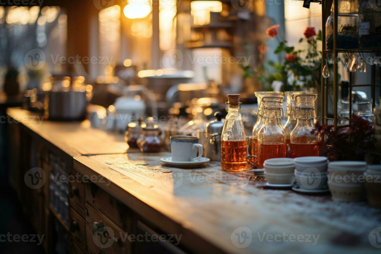 acolhedor manhã situação dentro a cozinha ai gerado foto