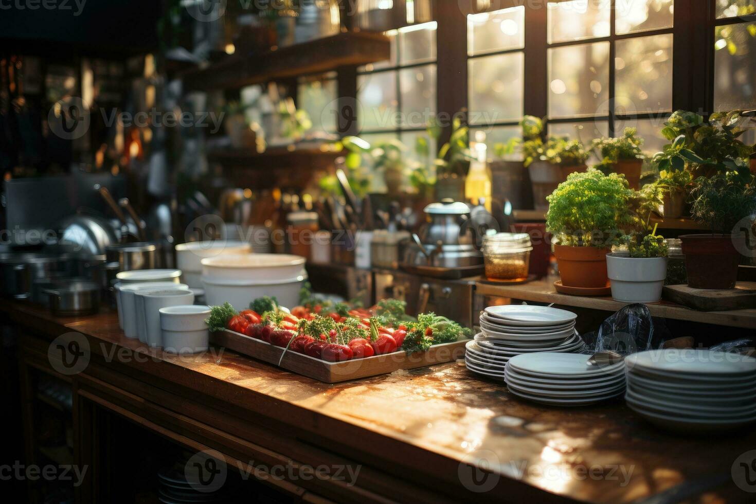 acolhedor manhã situação dentro a cozinha ai gerado foto