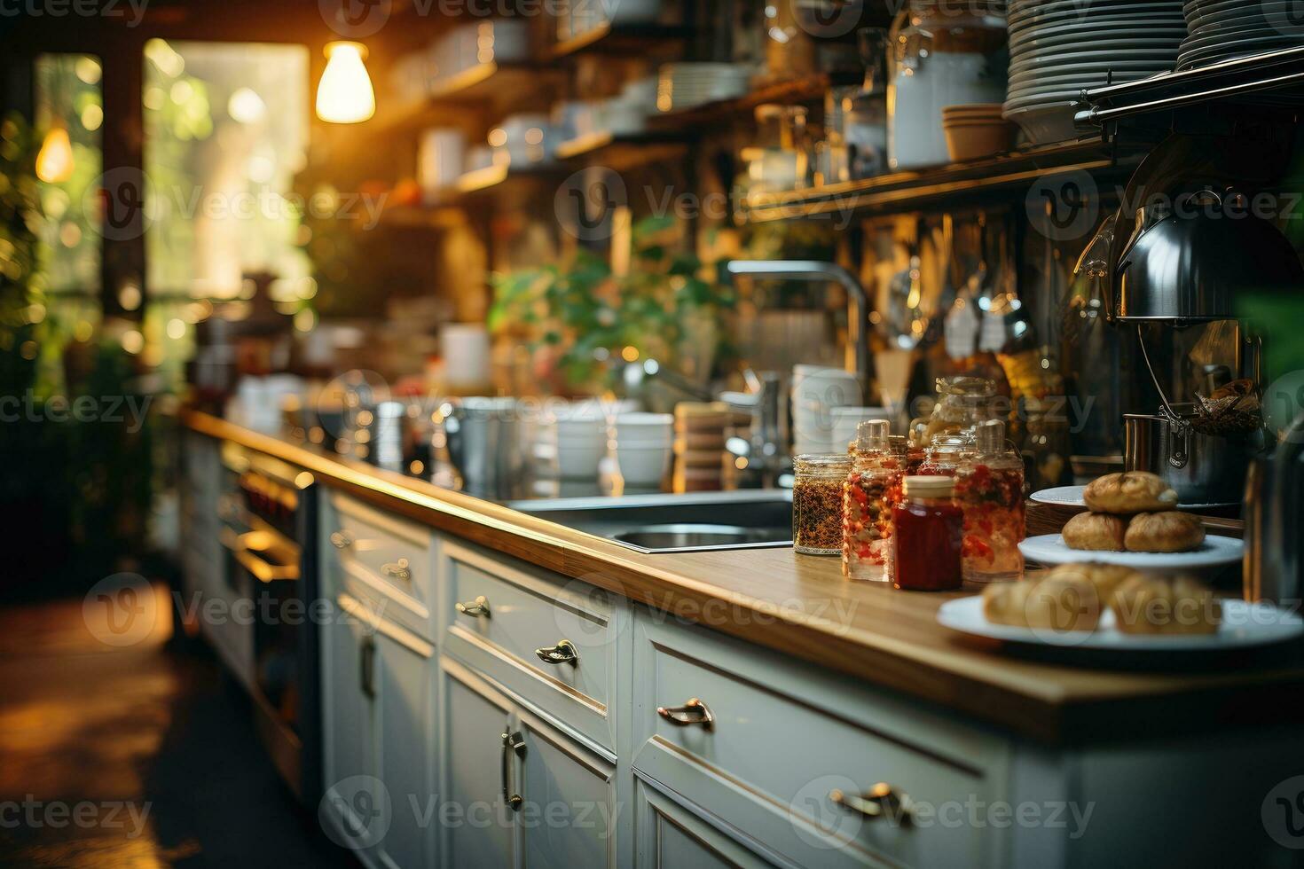 acolhedor tarde situação dentro a cozinha ai gerado foto