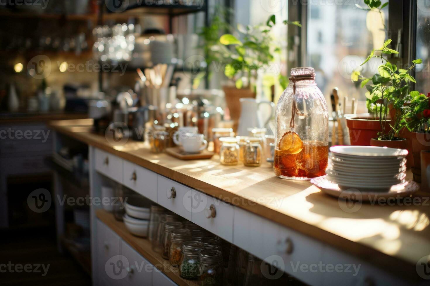 acolhedor tarde situação dentro a cozinha ai gerado foto