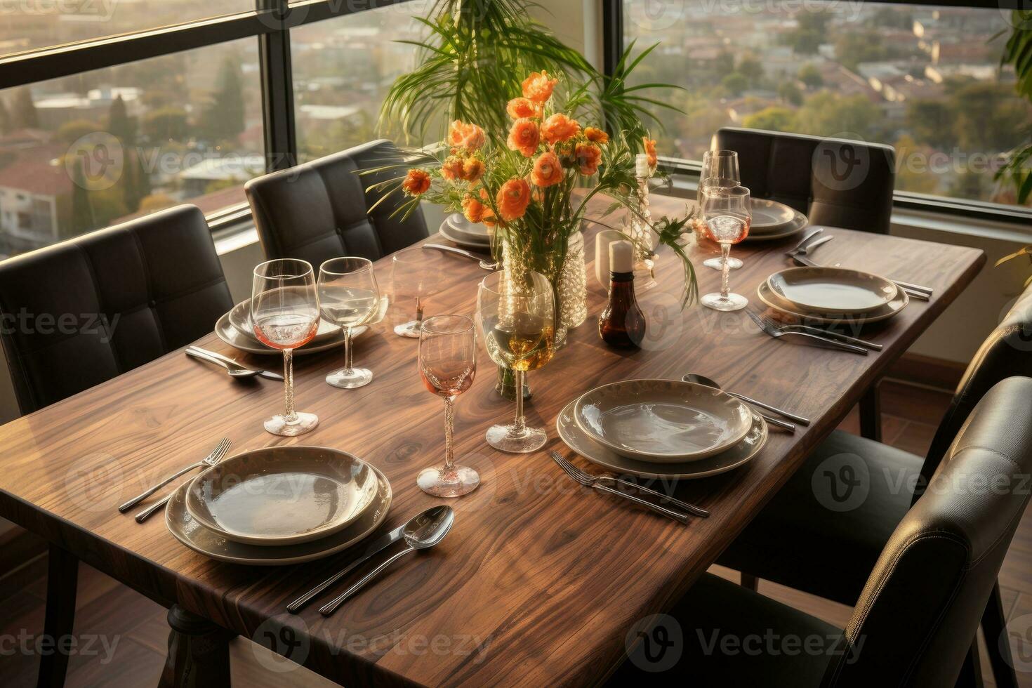 topo Visão fotos do mesa conjunto dentro jantar quarto ai gerado