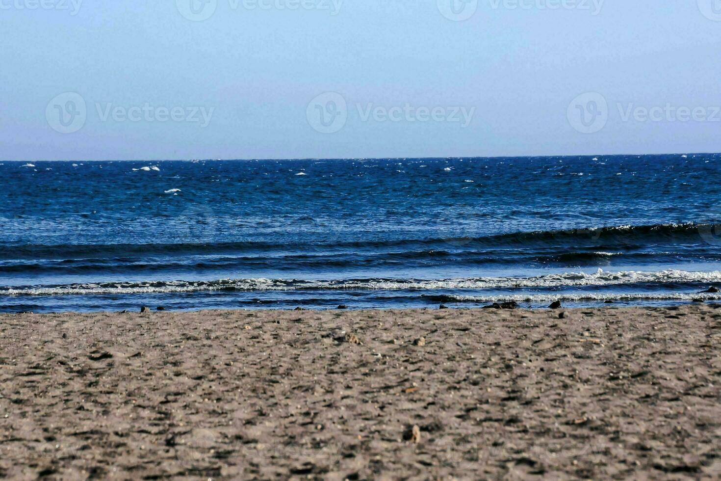 uma de praia com uma ampla corpo do água dentro a fundo foto