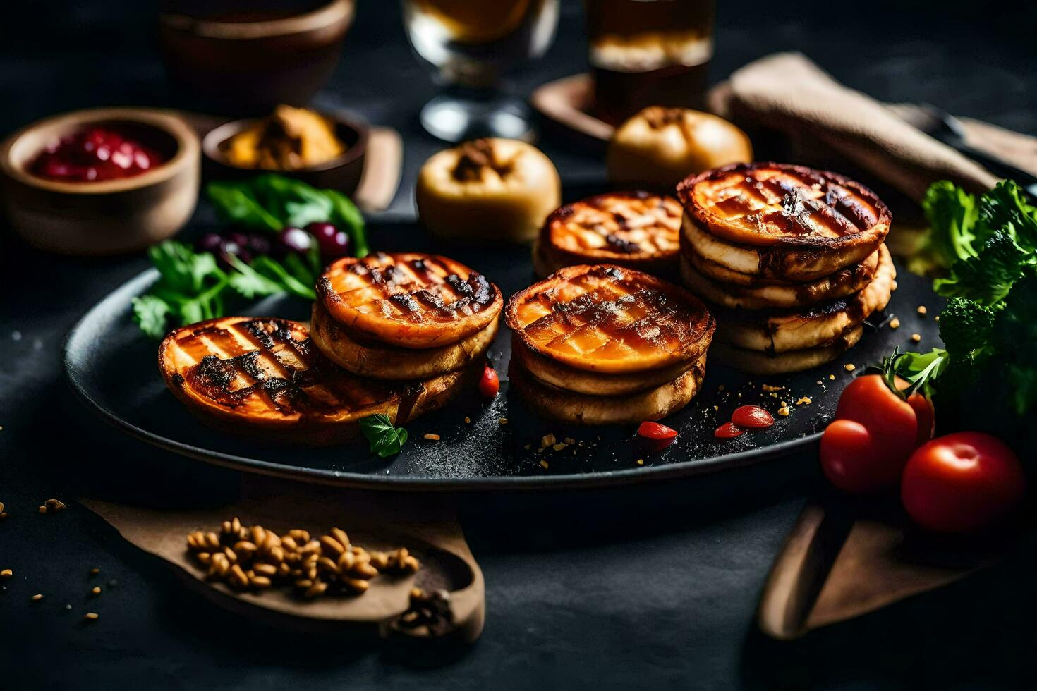 grelhado queijo sanduíches em uma Preto placa. gerado por IA foto