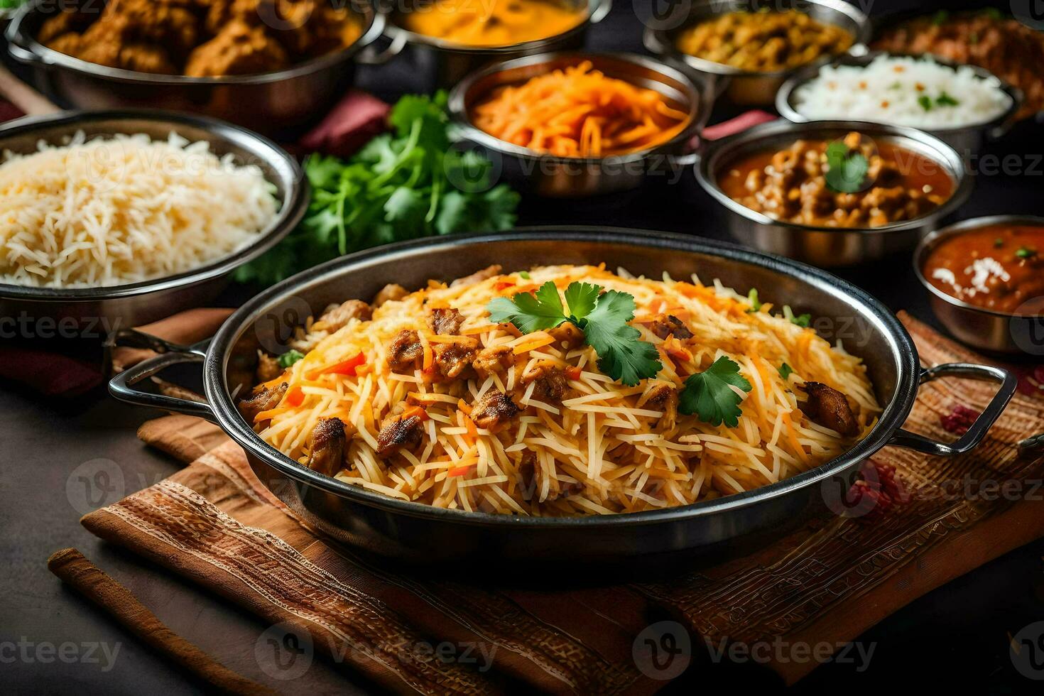 indiano Comida pratos dentro uma tigela. gerado por IA foto