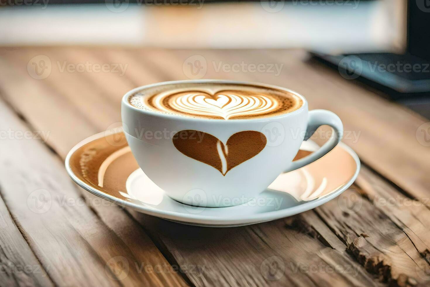 uma copo do café com uma coração Projeto. gerado por IA foto