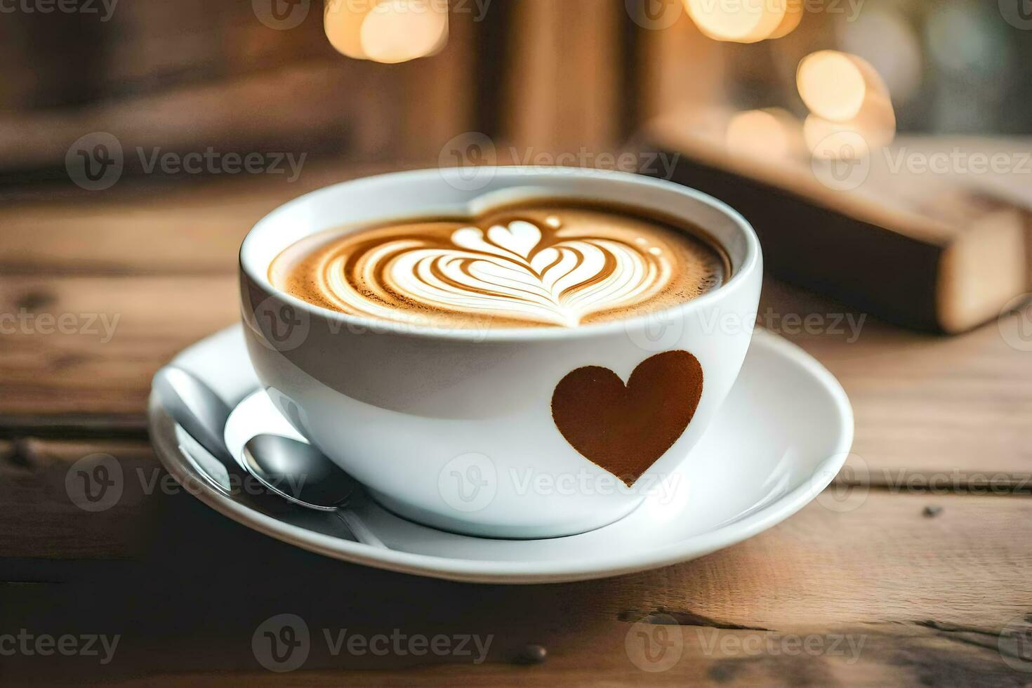 uma copo do café com uma coração dentro a espuma. gerado por IA foto