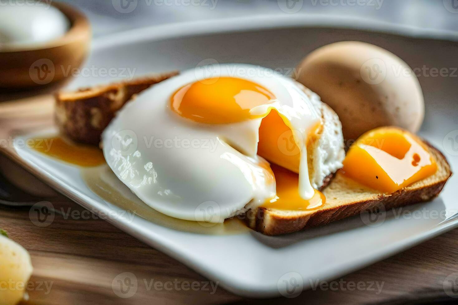 a ovo em torrada com uma fatia do pão. gerado por IA foto