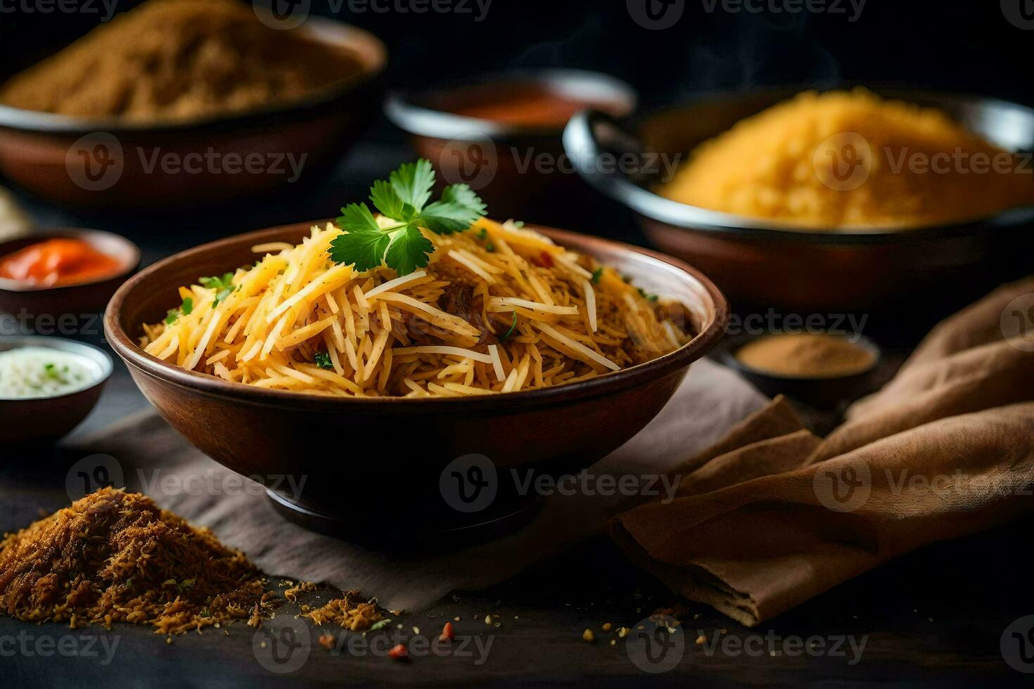 indiano Comida dentro uma tigela. gerado por IA foto