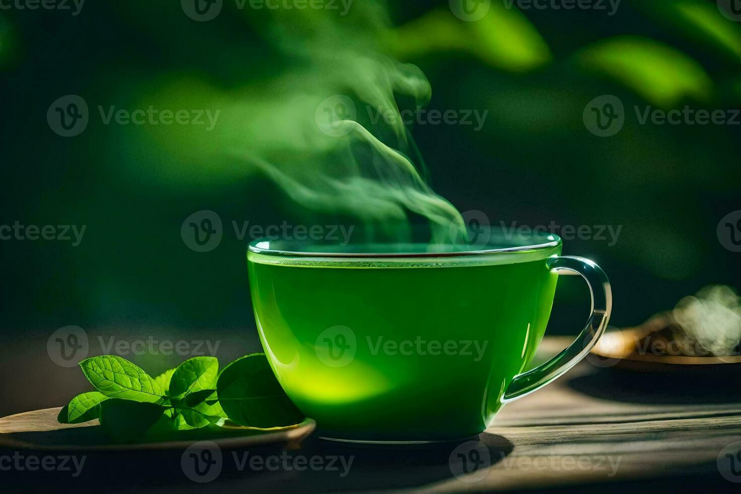 uma copo do verde chá com hortelã folhas. gerado por IA foto