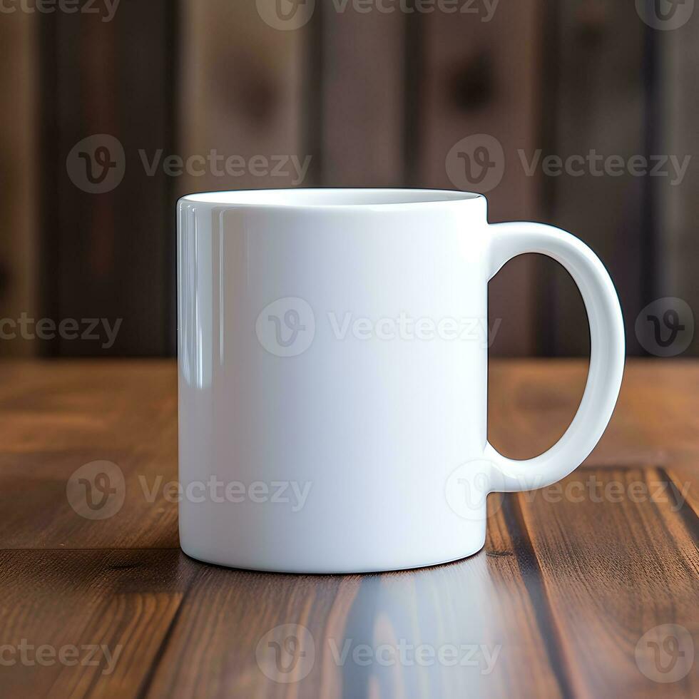 branco café caneca em madeira mesa brincar. generativo ai foto