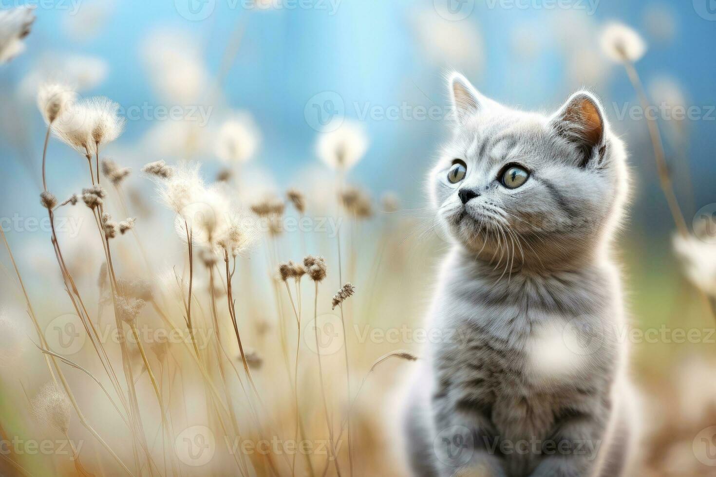 fechar-se do fofa gato olhando às alguma coisa com lindo bokeh fundo, generativo ai foto
