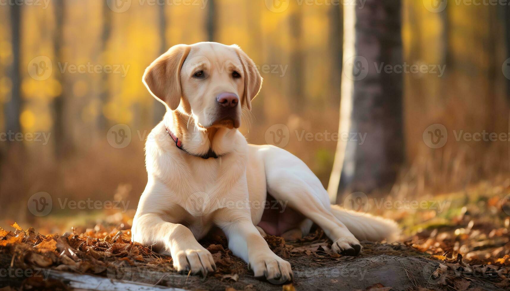 uma amarelo laboratório cachorro deitado dentro a Relva ai gerado foto