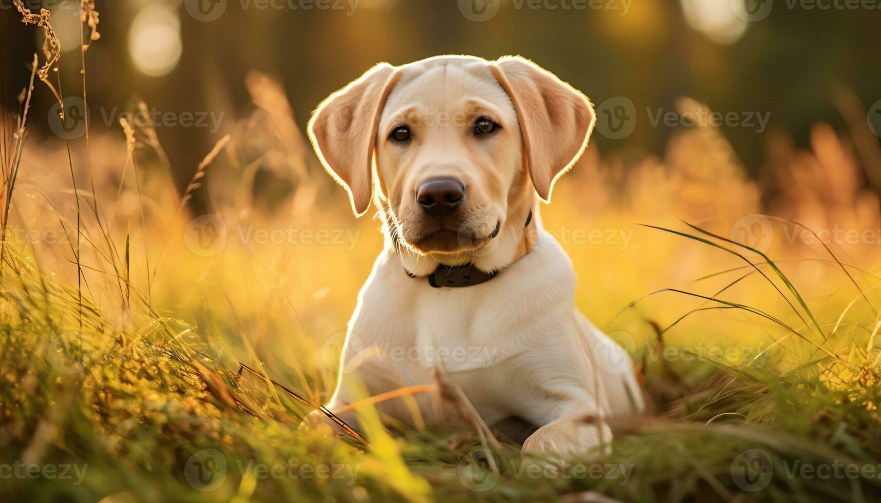 uma amarelo laboratório cachorro deitado dentro a Relva ai gerado foto