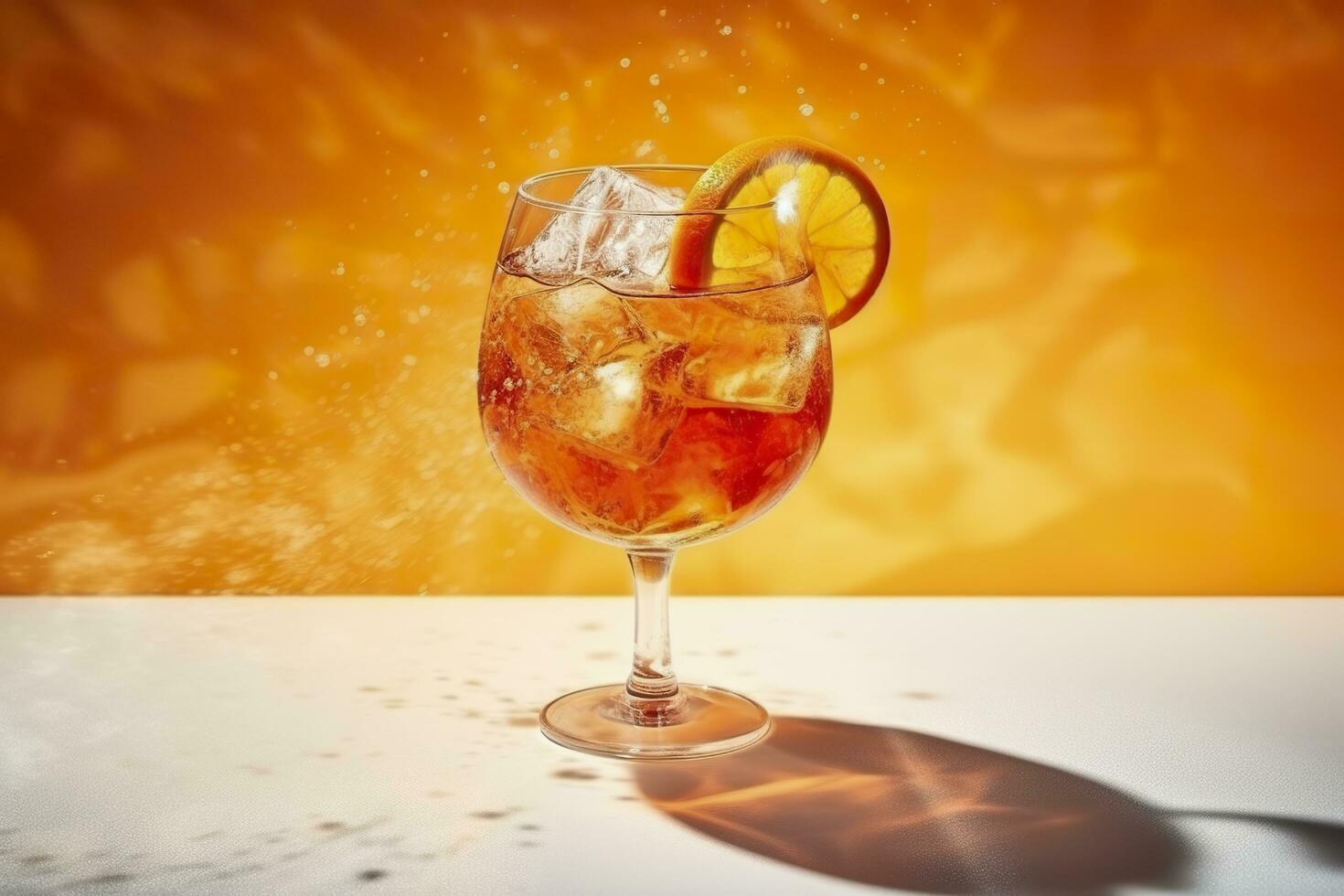 aperol spritz verão beber dentro vidro com sombras, tropical fundo. generativo ai foto