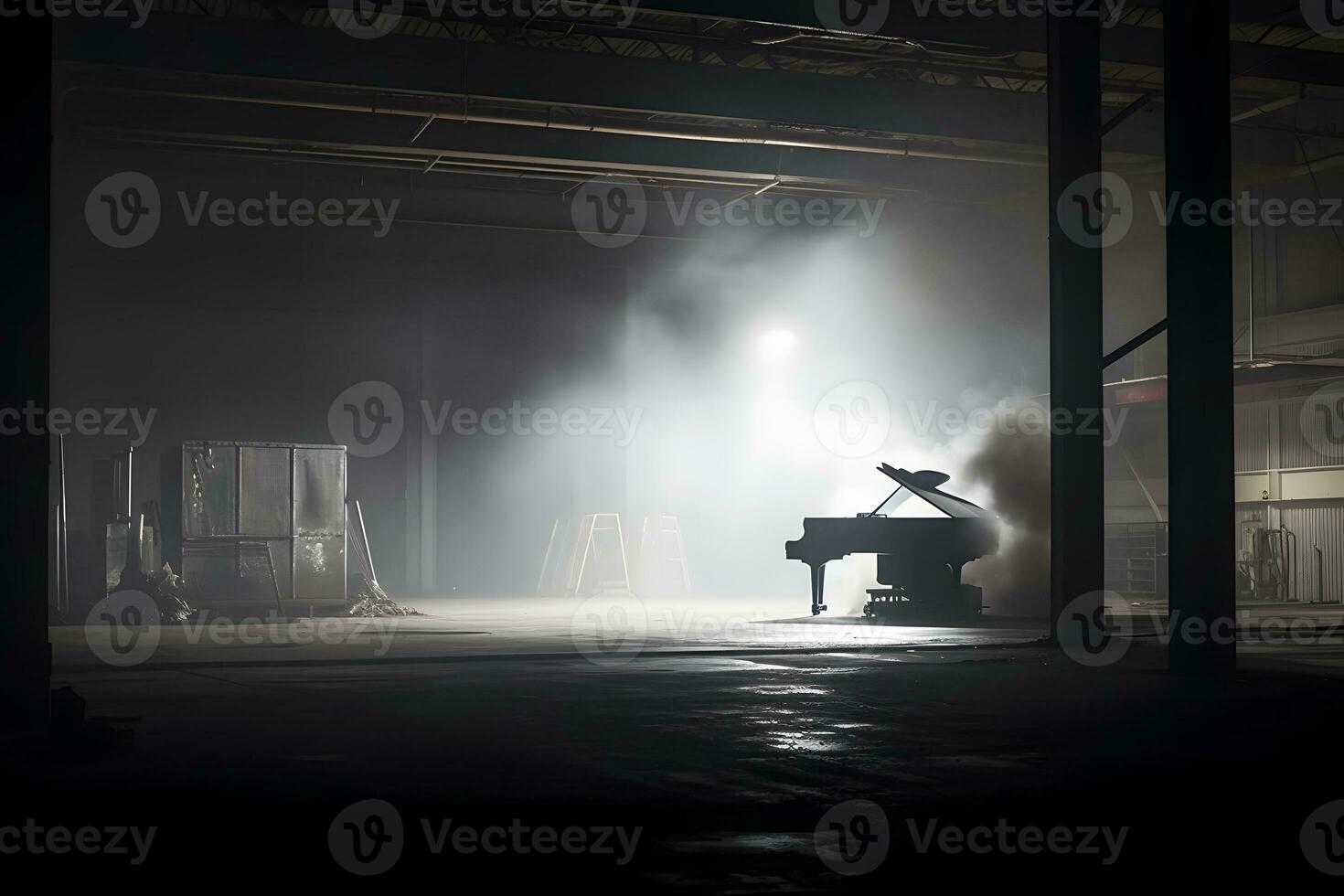 piano e fumaça em estágio. neural rede ai gerado foto