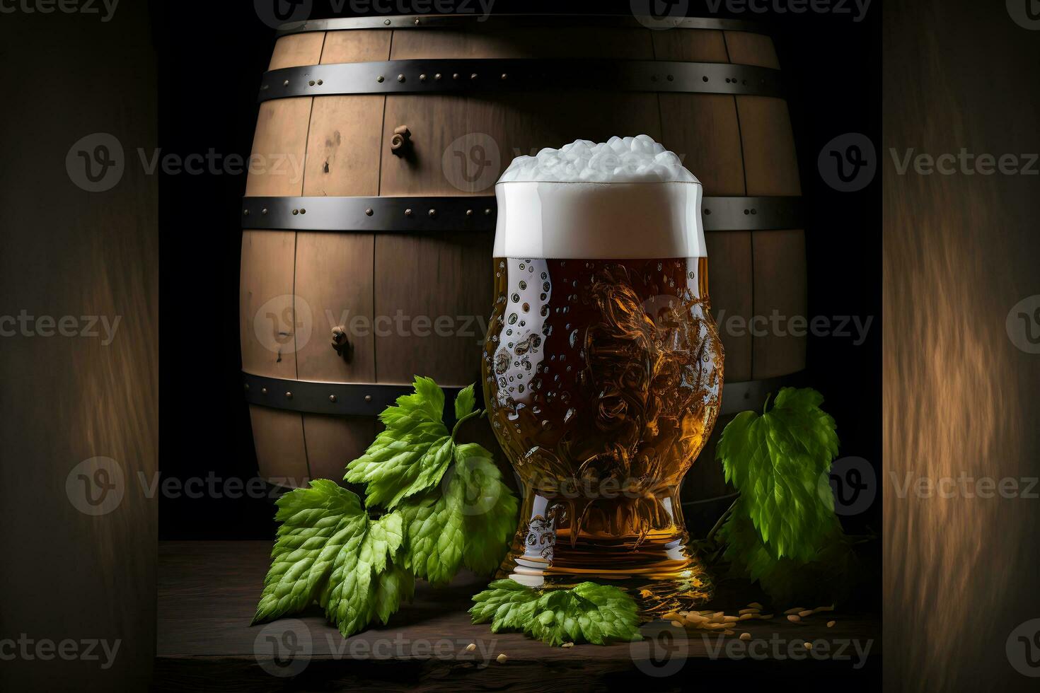 lindo Cerveja com espuma dentro clássico Cerveja vidro dentro Sombrio cena. neural rede gerado arte foto