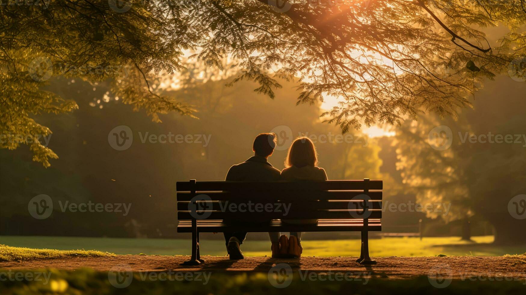 uma adorável casal posando dentro uma pôr do sol., generativo ai foto