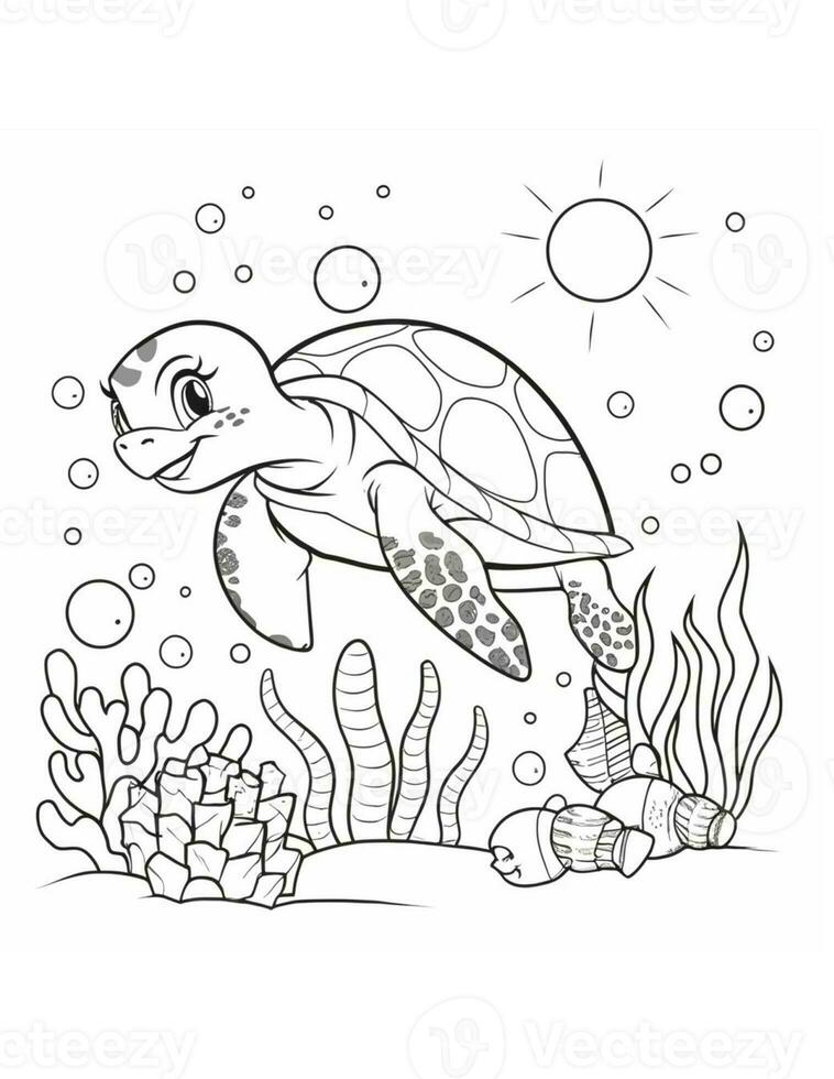 coloração livro para crianças mar tartaruga natação dentro água foto