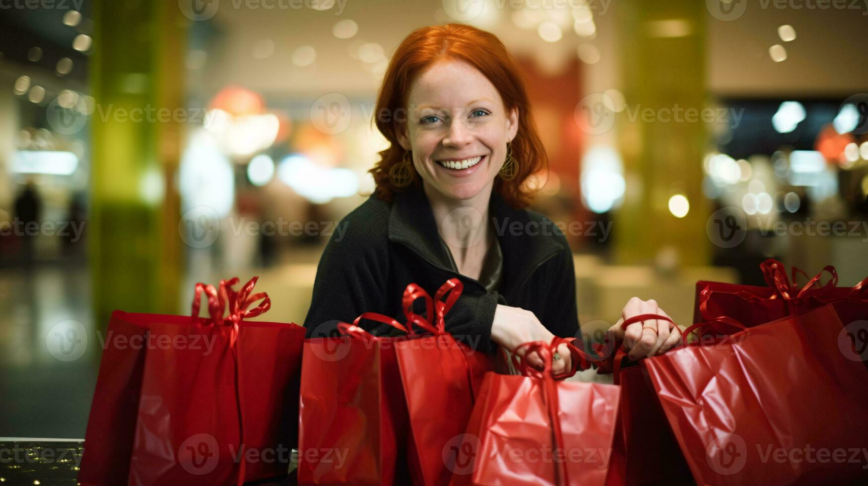 ai generativo pessoas do diferente etnia, era e gênero segurando Natal compras presente bolsas dentro Shopping todos sobre a mundo foto