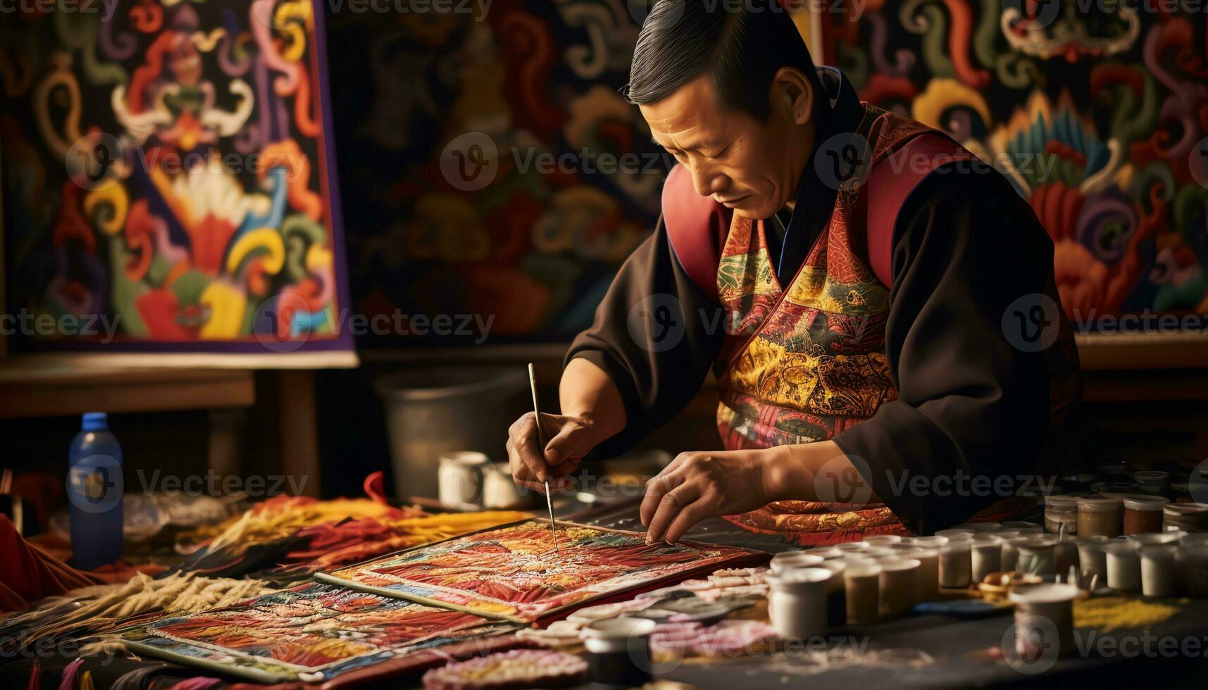 uma homem é pintura em uma peça do arte ai gerado foto