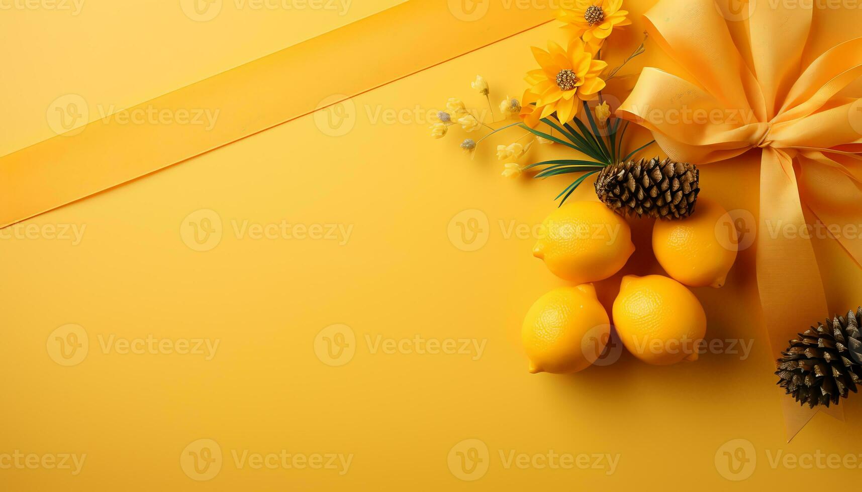 limão e flores em amarelo fundo ai gerado foto