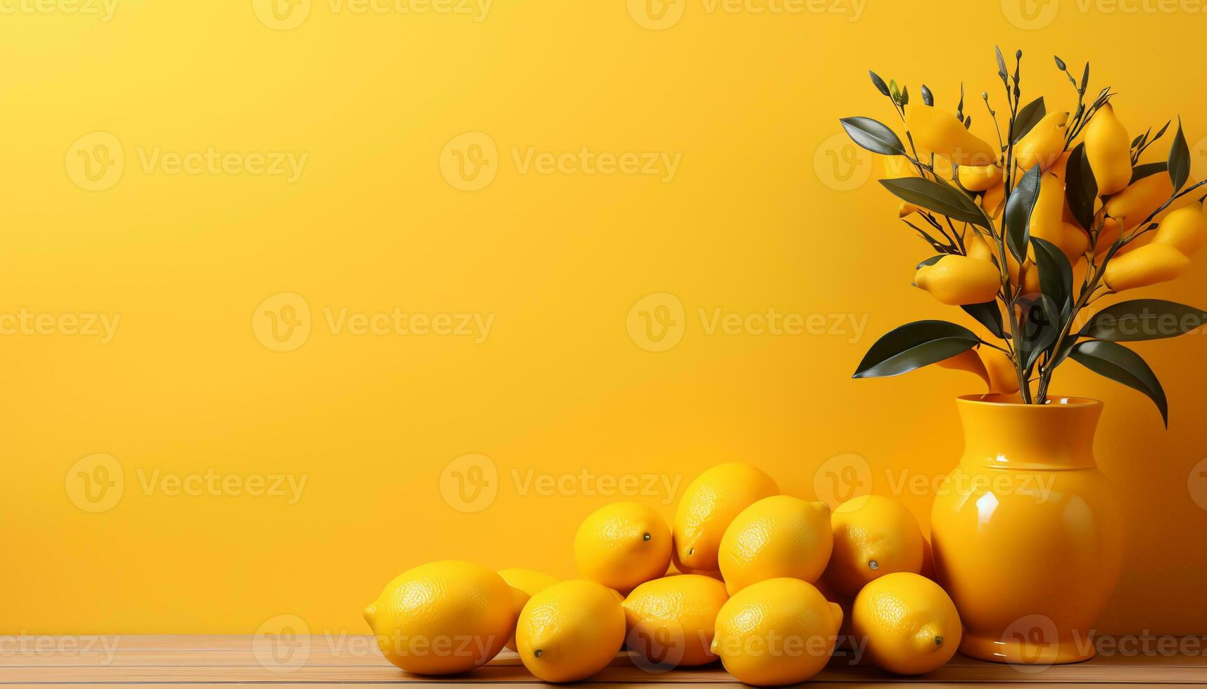 limão e flores em amarelo fundo ai gerado foto