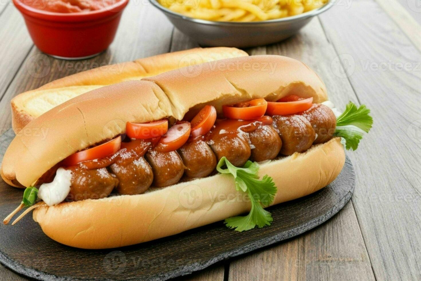 grelhado carne quente cachorro em pão. fundo. ai generativo pró foto