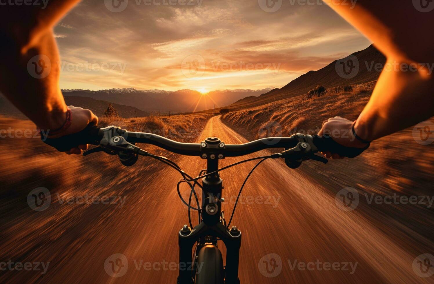 generativo ai, montanha ciclismo homem equitação em bicicleta dentro montanhas floresta paisagem, ciclista foto