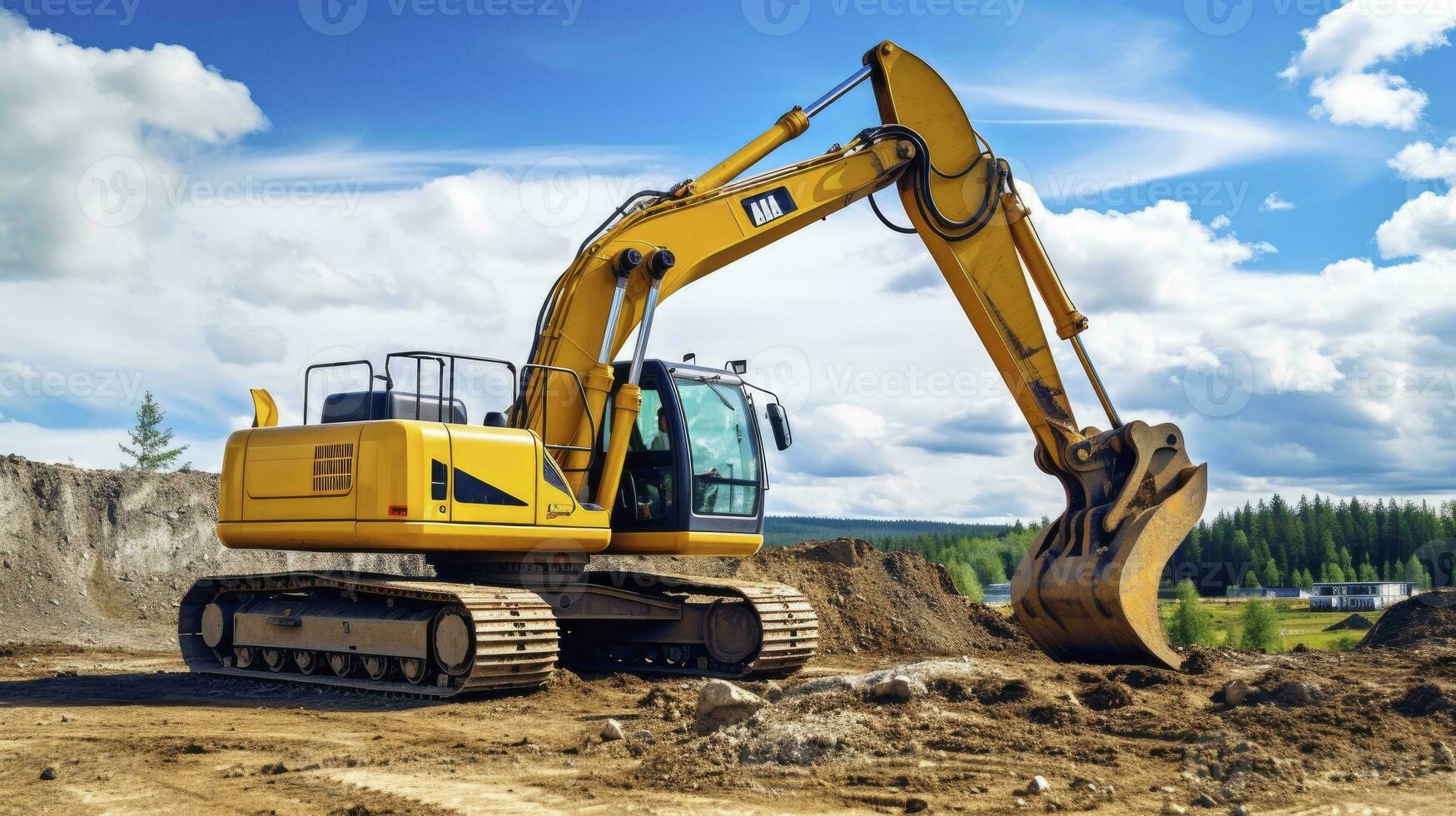 escavadora às construção local pesado maquinaria dentro Ação. ai gerado foto