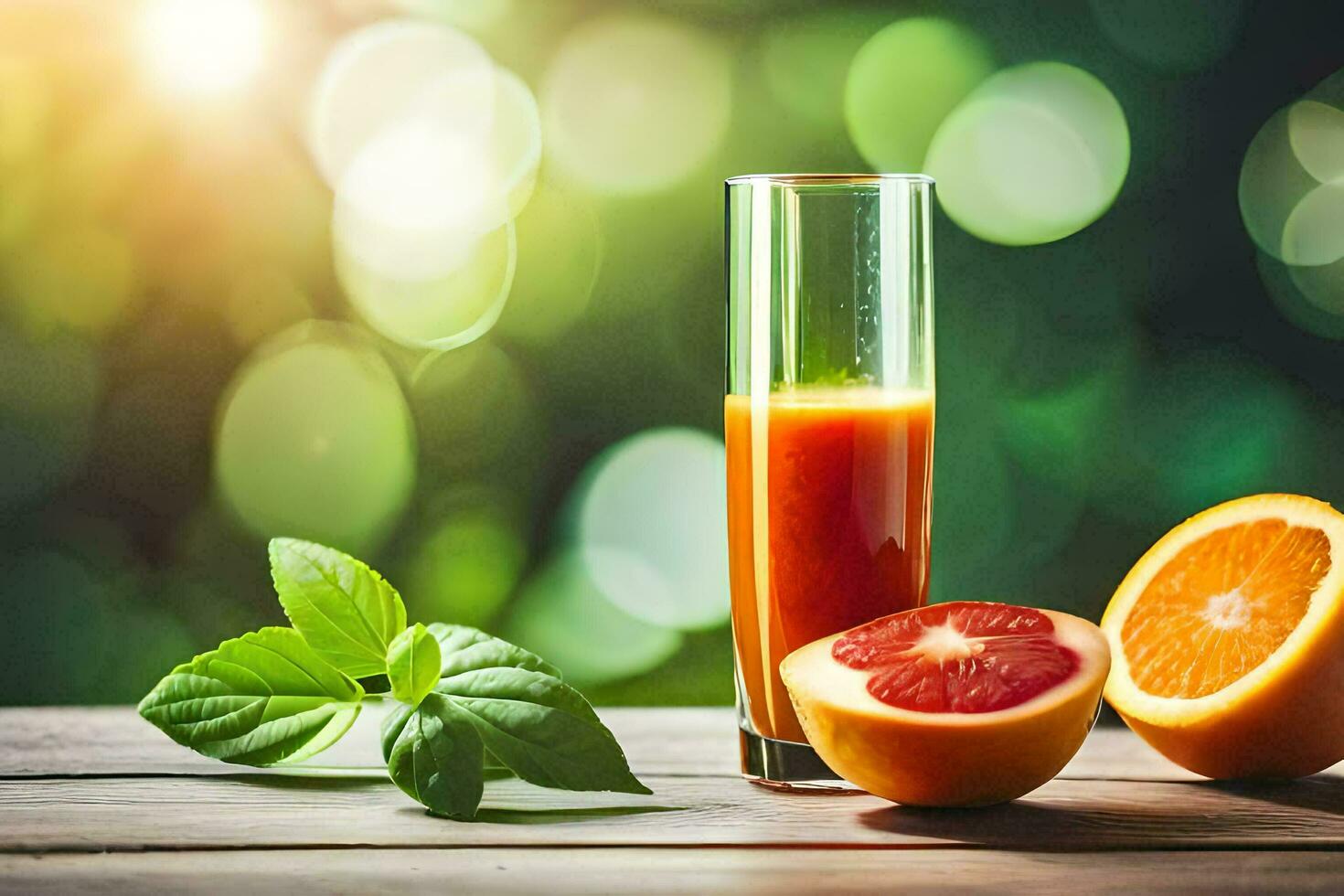 a laranja suco e Toranja em uma de madeira mesa. gerado por IA foto