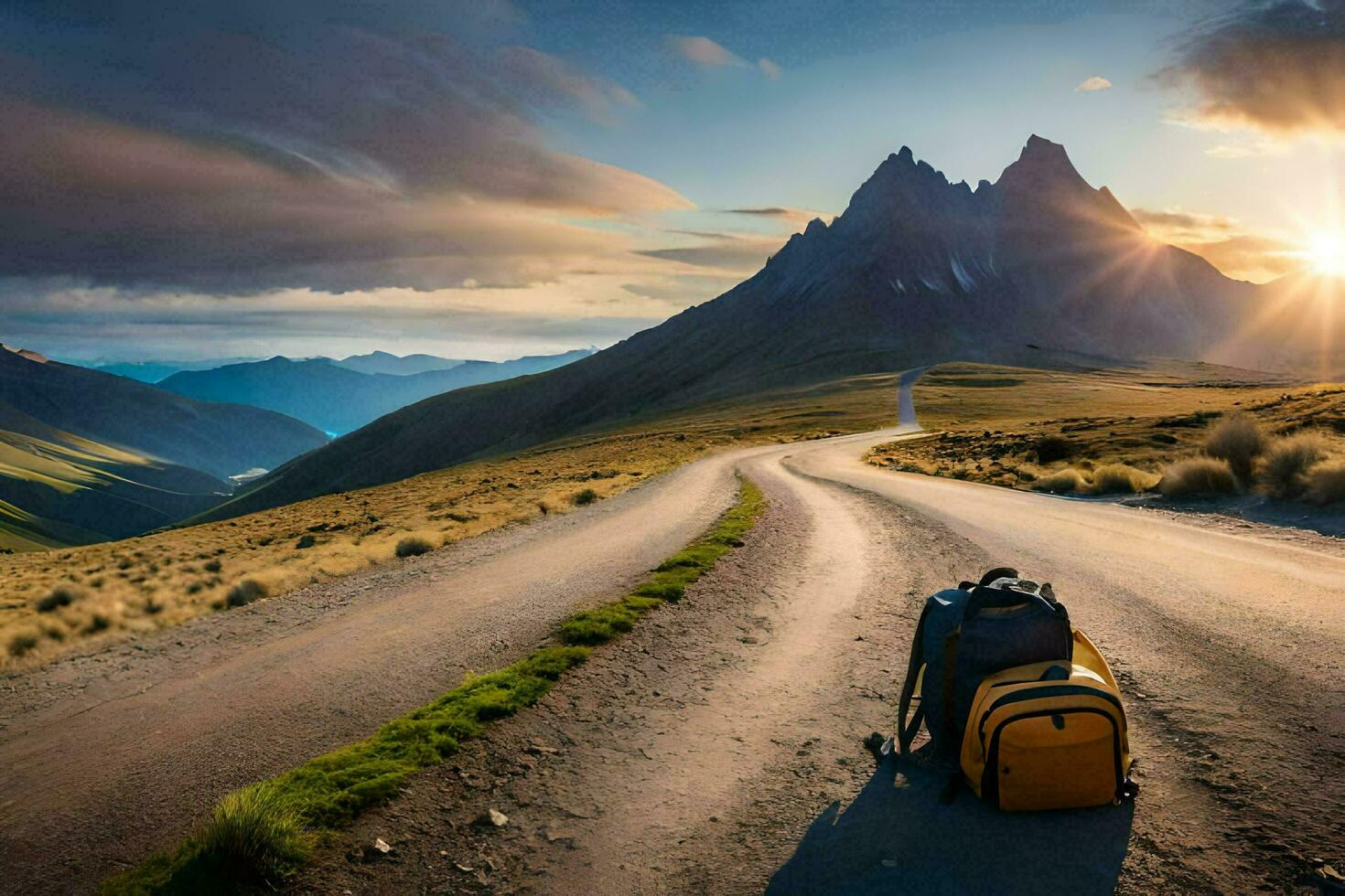 a estrada para a montanhas. gerado por IA foto