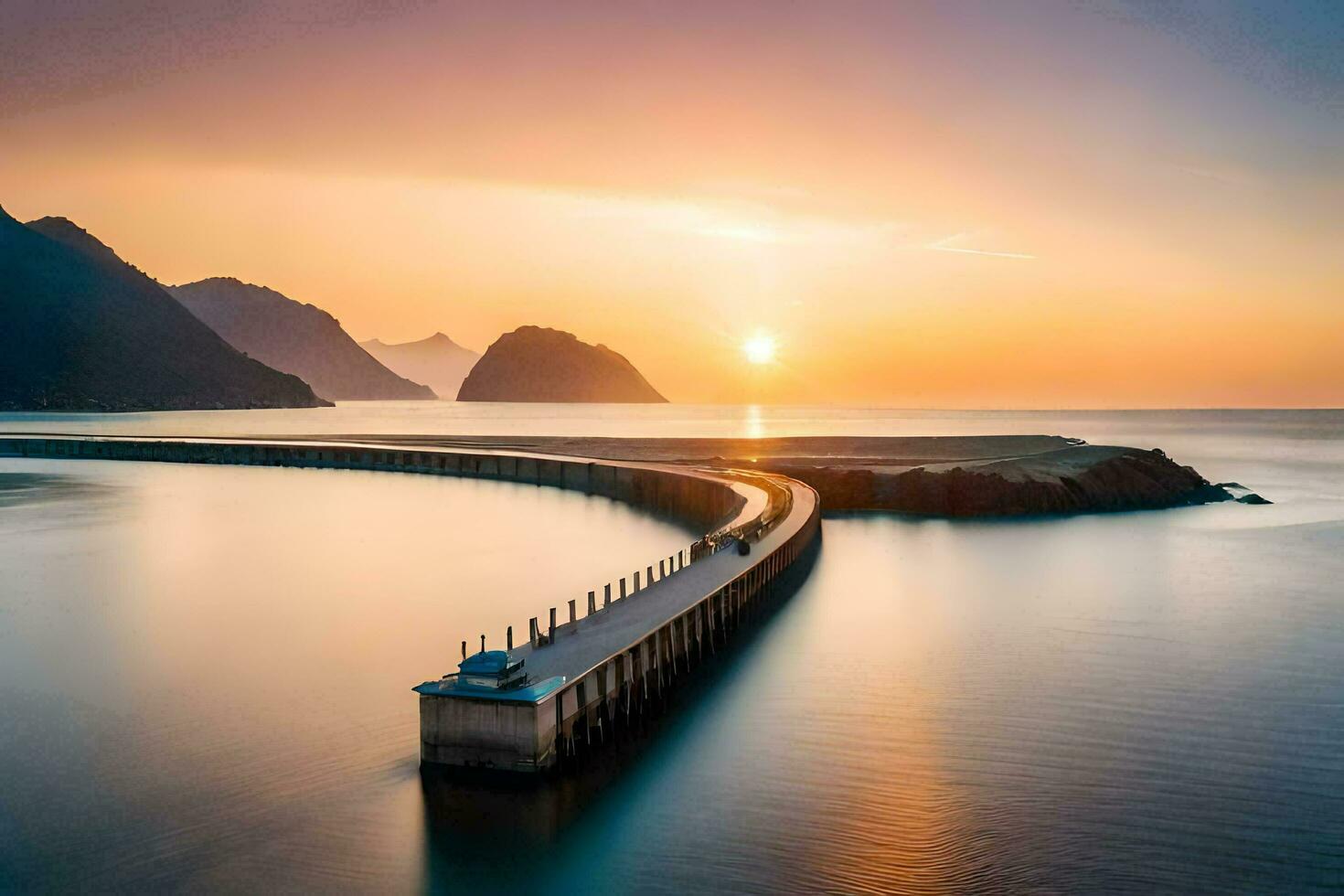 uma grandes exposição fotografia do uma cais dentro a oceano. gerado por IA foto