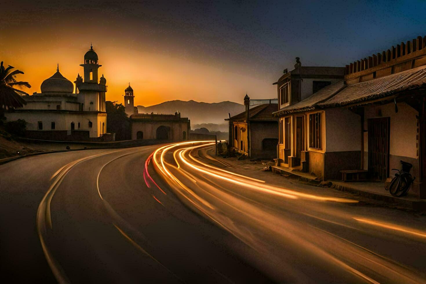 uma grandes exposição fotografia do uma rua dentro a meio do uma cidade. gerado por IA foto