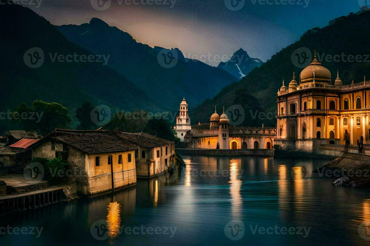 a lindo cidade do rishikesh, Índia. gerado por IA foto