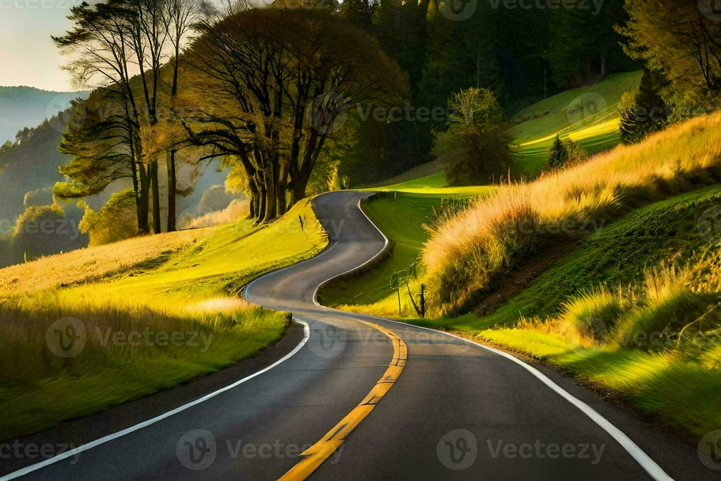 uma enrolamento estrada dentro a interior. gerado por IA foto