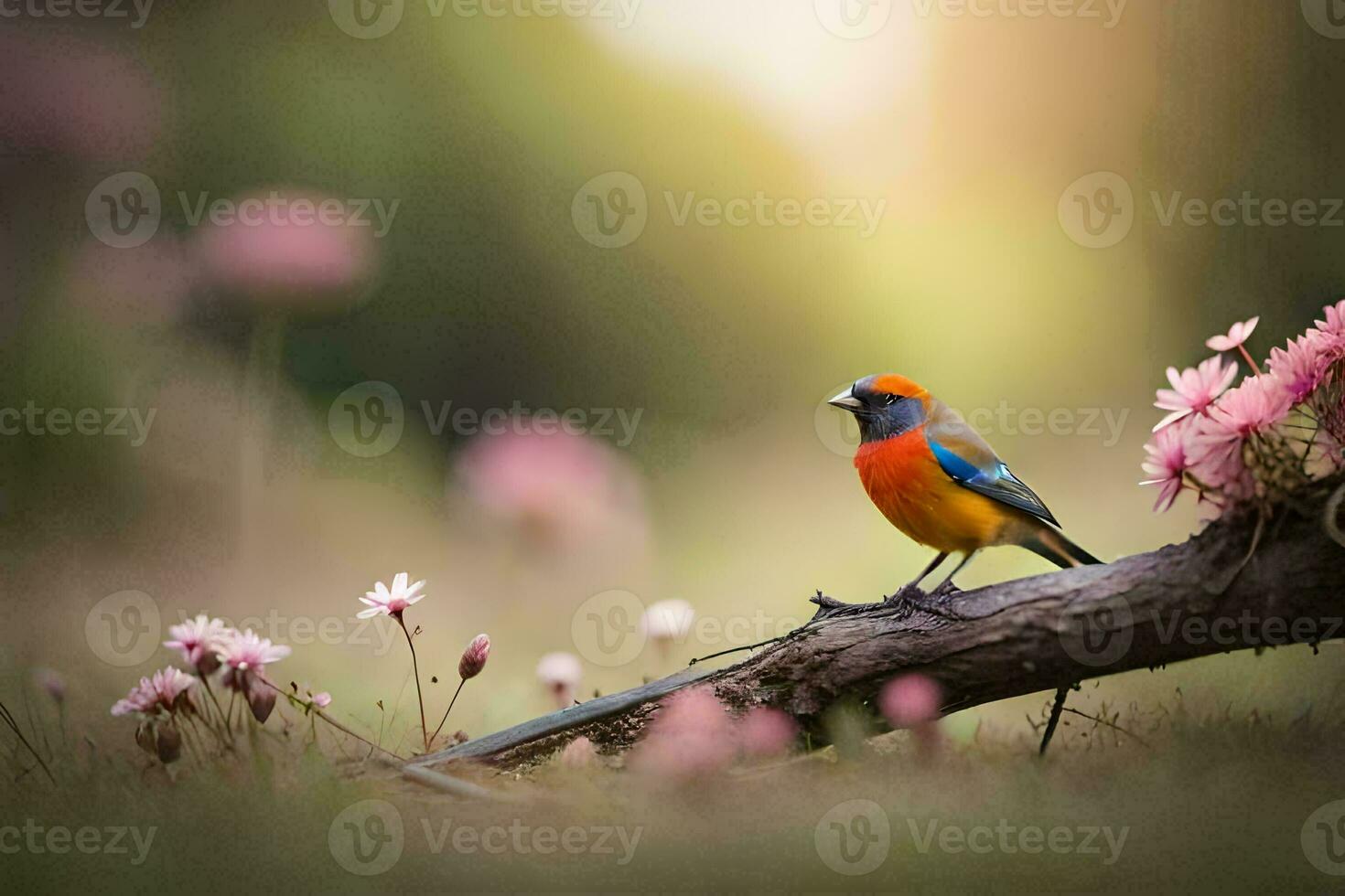 foto papel de parede a pássaro, flores, primavera, natureza, pássaro, pássaro, pássaro, pássaro,. gerado por IA
