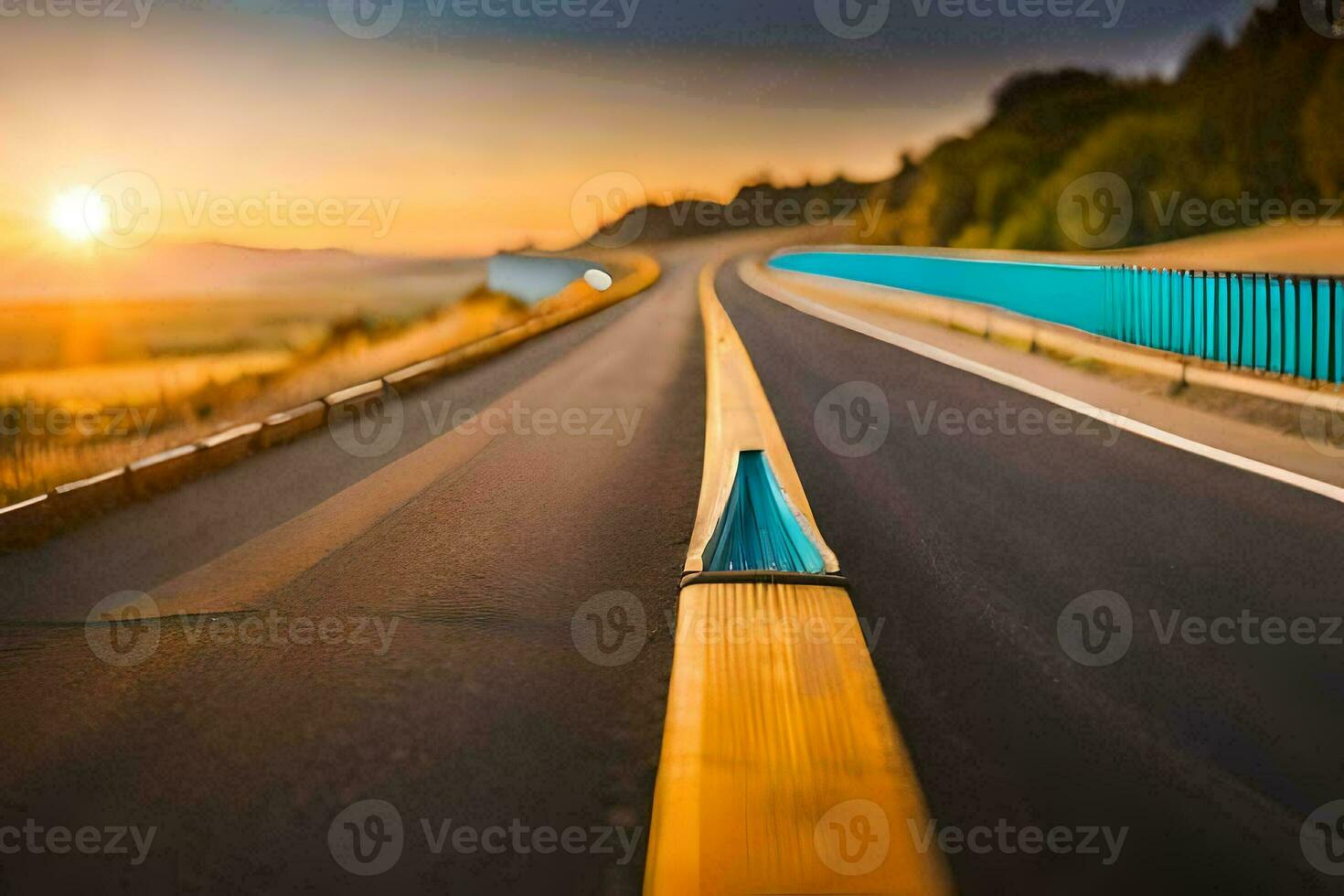 uma grandes estrada com uma azul linha em isto. gerado por IA foto