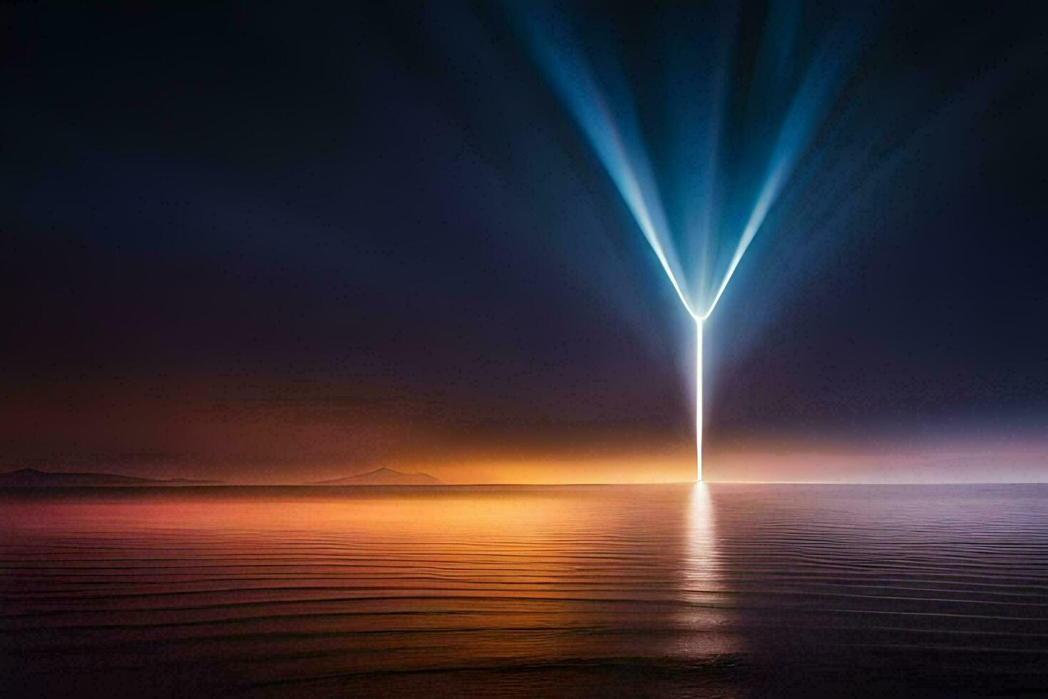 uma luz viga é brilhando sobre a água. gerado por IA foto