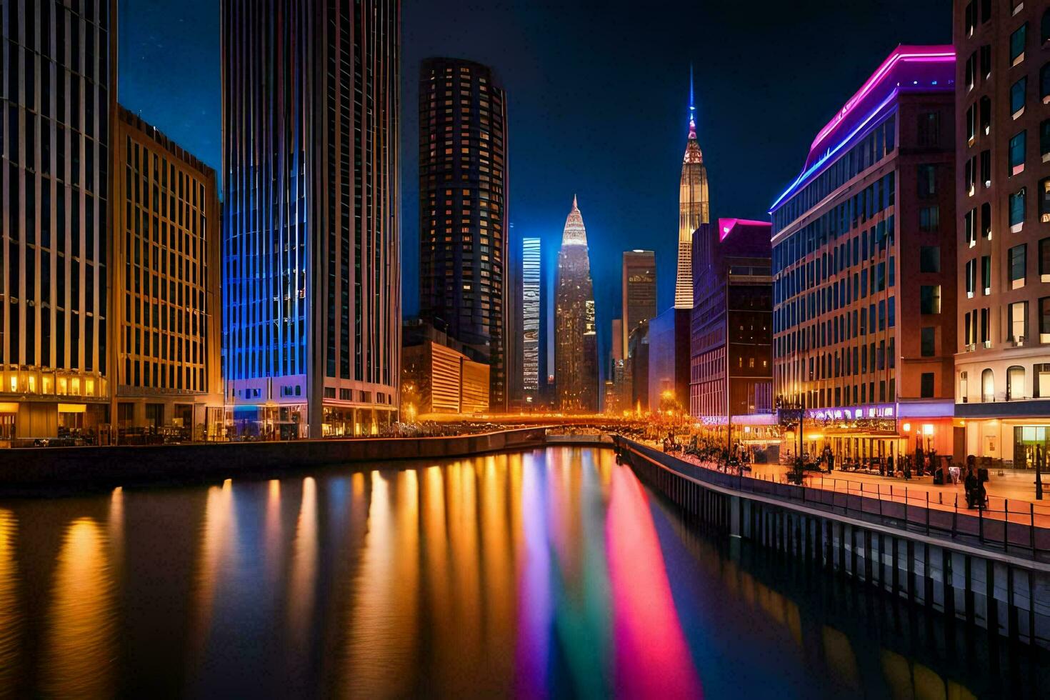 a Chicago rio às noite. gerado por IA foto