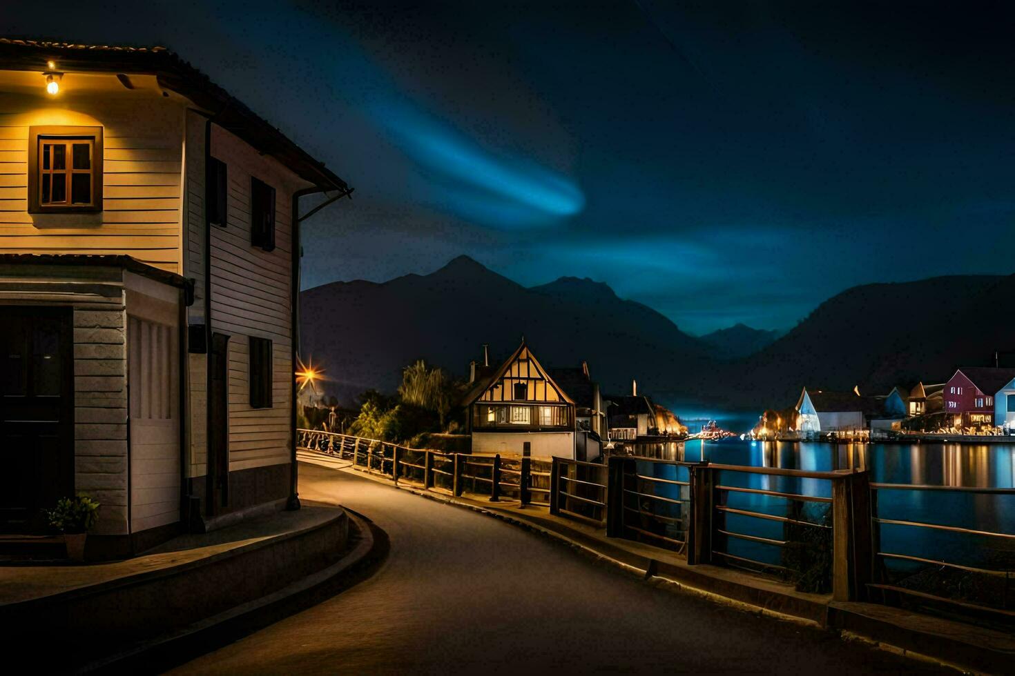 uma rua dentro a Cidade do bem, Noruega. gerado por IA foto