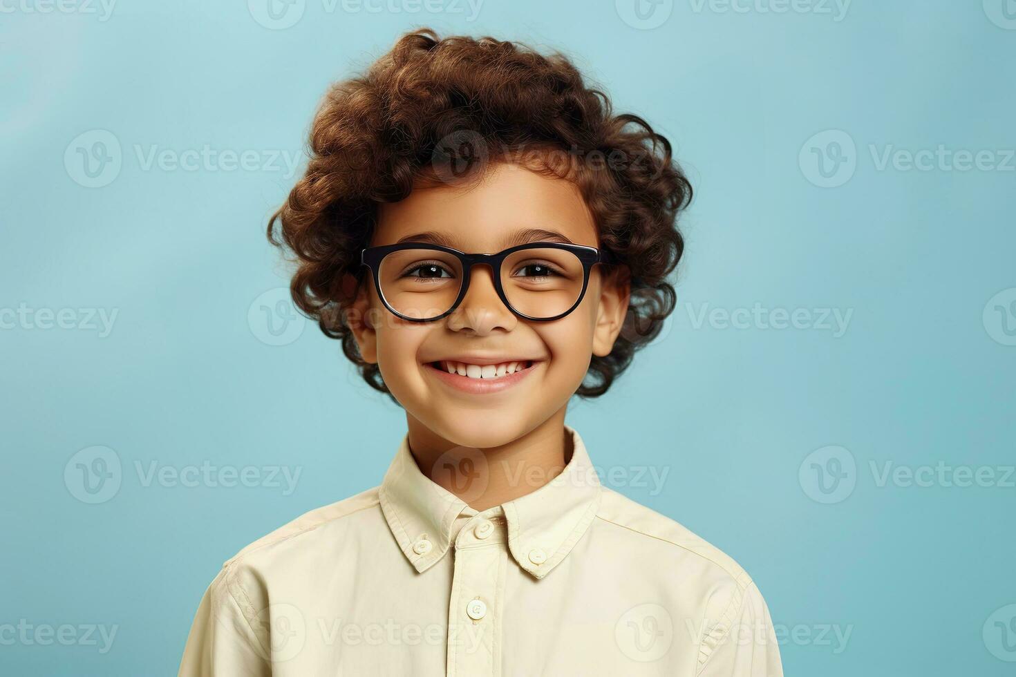 escola aluno, árabe Garoto dentro óculos em fundo com cópia de espaço, costas para escola conceito ai generativo foto